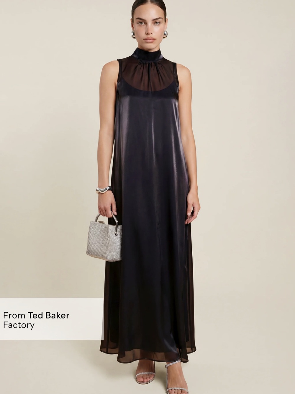 Caara Navy Blue Sleeveless Organza Maxi Dress